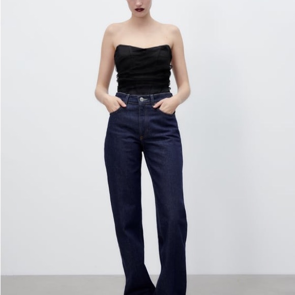 Zara CORSETRY-INSPIRED TULLE CROP TOP Black XS - Picture 3 of 15